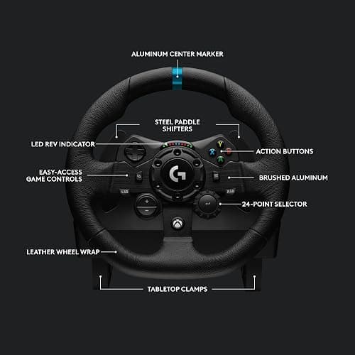 Logitech G923 Racing Wheel and Pedals, TRUEFORCE Force Feedback, Real Leather + Logitech G Driving Force Shifter - Xbox X|S, Xbox One, PC, Mac - Black thumbnail 5