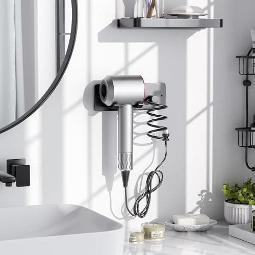 Tindbea Hair Dryer Holder + Curling Iron Holder,Blow Dryer Holder Wall Mount, Bathroom Hair Tool Organizer Rack for Universal Dryer Matte Black thumbnail 3