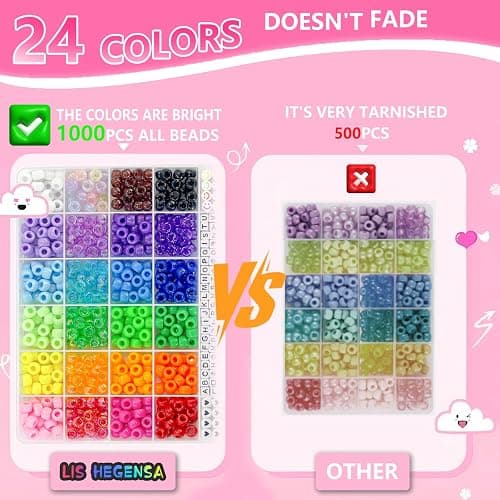 LIS HEGENSA Pony Beads Bulk,Kandi Beads for Necklace Jewelry Making Hair Braiding,Bracelets Making Kits,Hair Bead,Bracelet Plastic Bead for Crafts Braids Girls(24 Color,1000PCS) thumbnail 6