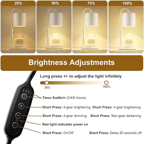 Briever Dimmable Candle Warmer Lamp with Timer, Height Adjustable Electric Candle Wax Warmer, Christmas Birthday Gifts for Women Mom, House Warming Gifts New Home Room Decor, White Solid Wood Base thumbnail 5