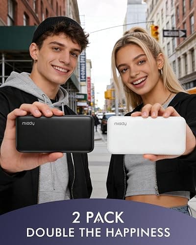 Miady 2-Pack Portable Charger, Slim 10000mAh Power Bank Travel Battery Pack | Dual USB丨3 Outputs 2 Inputs丨for Backpack Travel Camping丨Slim丨Compatible with iPhone Android etc丨Flight-Safe丨37Wh丨Black+White thumbnail 4