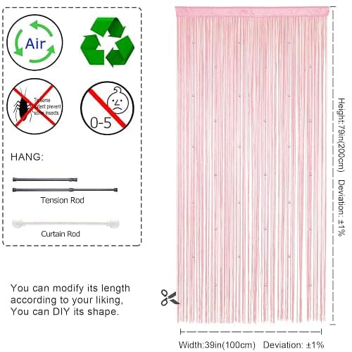 YIIBAII Beaded Curtain Beaded Curtains for Doorways Crystals Suitable for Interior Decoration and Partitions Hippy Closet Curtains (Pink, 39"x79") thumbnail 5