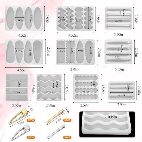30PCS DIY Hair Clip Jewelry Casting Mold Set, with 10 Thick Hairpin Silicone Molds and 20 Hairclips for Crafts, Hair Clips Molds for Hairpin Making thumbnail 3