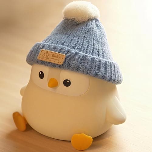 Penguin Lamp with Knit Hat,Adorable Penguin Night Light,Safe Soft Silicone,Dimmable Nursery Nightlight,LED Squishy Animal Lamp,Room Decor,White Elephant Gifts,Christmas Gifts for Kids /Boys Girls Baby - Image 1