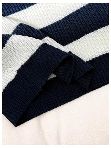 RoseSeek Girl's Striped Off The Shoulder Sweaters Long Sleeve Color Block Knit Pullover Tops Fall Jumper thumbnail 5