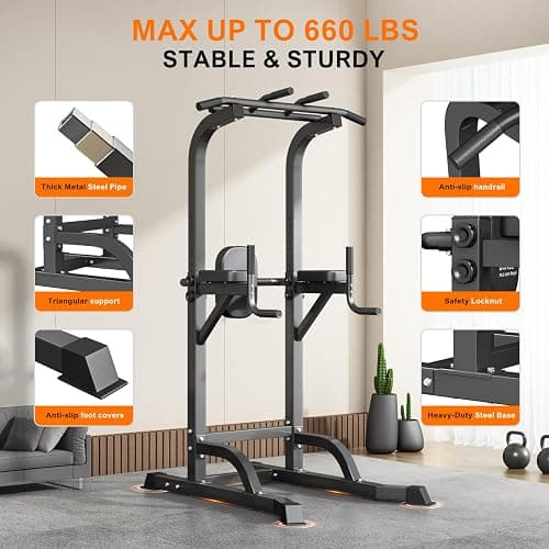 DONIUZ Power Tower Pull Up Bar and Dip Station, Multi-Function Home Gym, Strength Training Fitness Equipment, Height Adjustable thumbnail 4