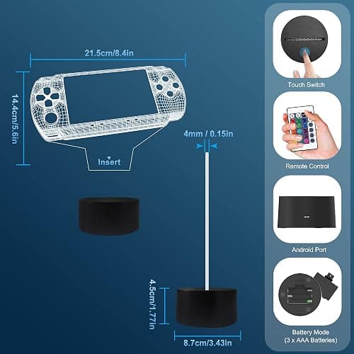 Attivolife Gameped 3D Illusion Lamp, Handheld Game Console Night Light with Remote Control + Timer 16 Color Change Lamps Kids Gamer Room Decor Plug in Cool Festival Birthday Gifts for Boys Men Child - Game 4 thumbnail 3