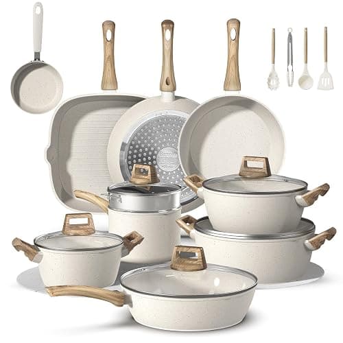 Bazova 25Pcs Pots and Pans Set Non Stick, Titanium-Reinforced Ceramic Cookware Set Non Stick, Non Toxic PFAS-Free Induction Ready, Long-Lasting Performance, Full Kitchen Set with 3 Casseroles - Image 1