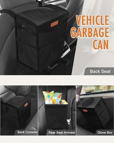 Pritent Car Trash Can with Lid, Cute Leakproof Car Trash Garbage Bag Hanging Vehicle Trash Bin Small Portable Automotive Garbage Cans Organizer for Back/Front Seat/Console(Trapezoid,Black) thumbnail 6