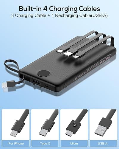 VEEKTOMX Portable Charger Built-in Cables, 10000mAh Power Bank for iPhone, Fast Charge USB C Battery Pack Travel Essentials Powerbank Compatible with iPhone 17/16/15/14, Samsung S25/24, Android, etc thumbnail 4