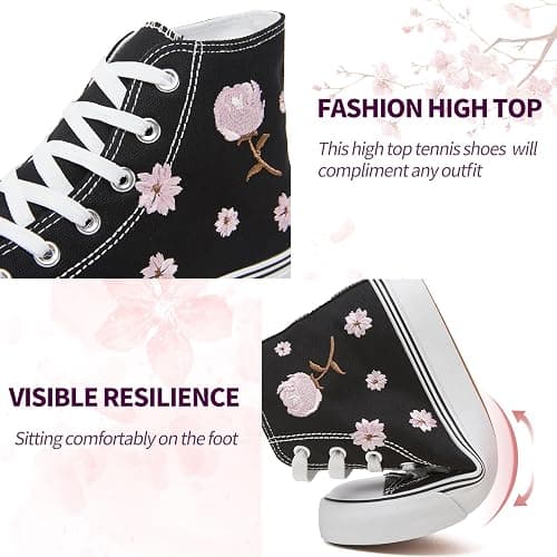 kufeiti Women's High Top Canvas Sneakers Casual Walking Shoes | embroidered,breathable canvas upper,lace up high top,non slip,easy match thumbnail 4
