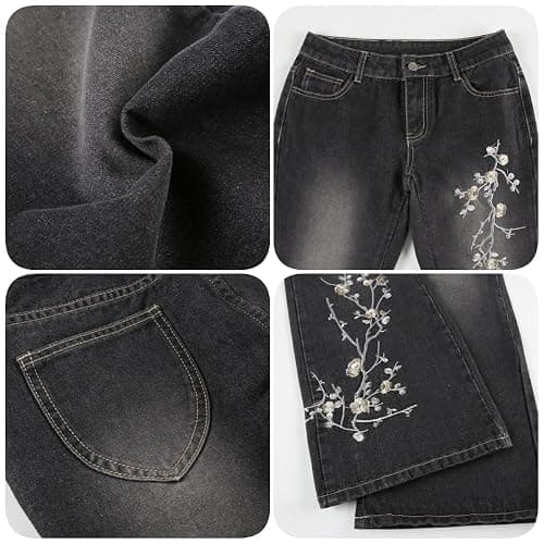 Women Y2k Bootcut Jeans Wide Leg Flared Denim Pants Low Rise Stretch Bell Bottom Baggy Trousers thumbnail 5