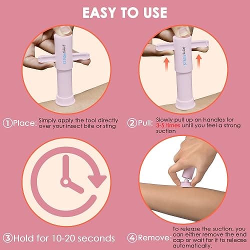 YARKOR EZ Bites Relief Venom Extractor Suction Pump 2 Pcs, Bee Sting Tools - Natural Itch Relief, Bite and Sting First Aid for Backpacking, Camping and Hiking - Pink thumbnail 4