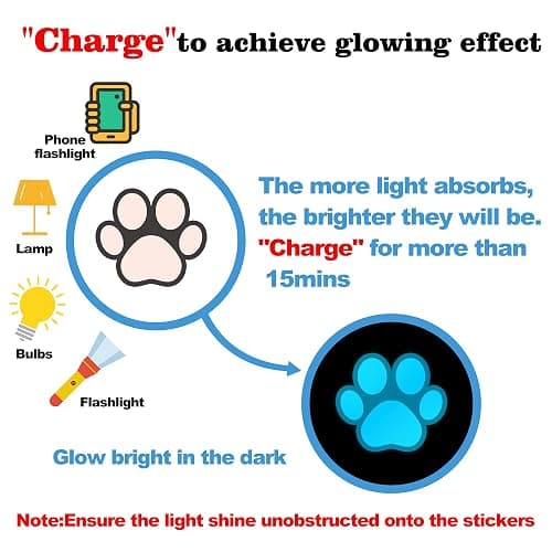 Glow in The Dark Dog Paw Print Wall Decals - Removable Vinyl Bone Stickers for Pup Room Decor - Animal Footprint Decals for Kids Boys Girls Bedroom Nursery - Blue thumbnail 2