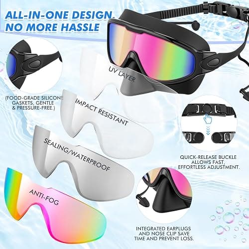 Kanayu Swim Goggles with Nose Cover Earplug for Adult Wide View Anti Fog UV Swim Goggles No Leaking Diving Mask for Men Women thumbnail 3