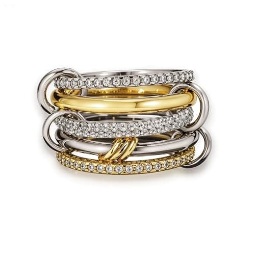 HOSICRON Statement Rings for Women, 18k Gold Plated Stackable Cubic Zirconia Rings, Silver Gold Multi Ring Mixed Metals Stackable Ring Set for Women Non Tarnish - Image 1