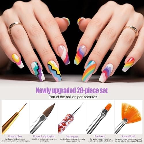 Artdone 38Pcs Nail Striping Tape Lines Kit With Nail Art Pens Dotting Tools And Liner Brushes For Gel Polish Small Detail Drawing Design Paint thumbnail 4