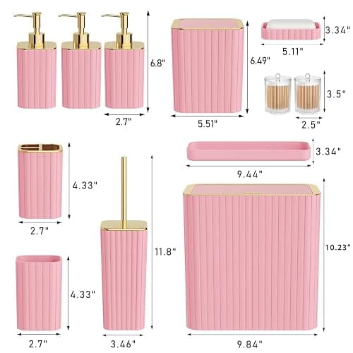 InnJoey Bathroom Accessory Set - Bathroom Set, 12PC Bathroom Accessories Set, Pink Bathroom Accessories Set, Mini Trash Can, Toilet Brush, Trash Can & Soap Dispenser thumbnail 3