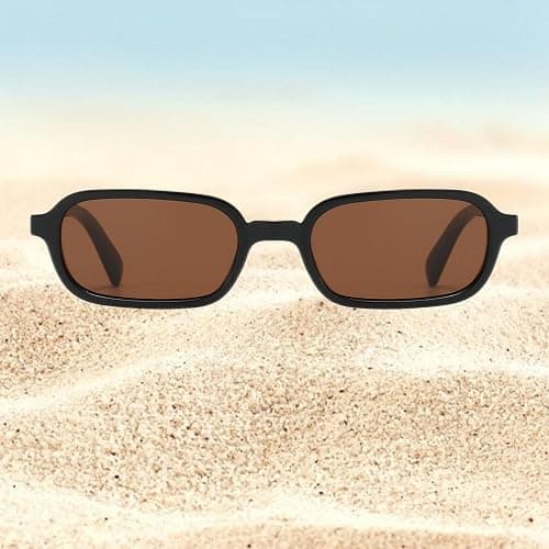 ADE WU Rectangle Sunglasses for Women Vintage Trendy 90s Tiny Rectangular Sun Glasses - Black/Brown - 54 Millimeters thumbnail 3