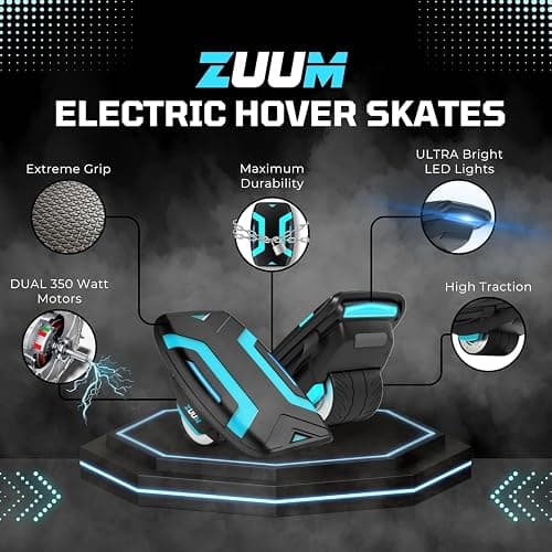 Zuums - Zuum Shoes Self Balancing Electric Skates Seen On Shark Tank - Portable - 350W 7MPH 2Hr Ride - Hoverboard Skates For Kids Adults Hoverboard Shoes Scooter (Midnight Black) thumbnail 3