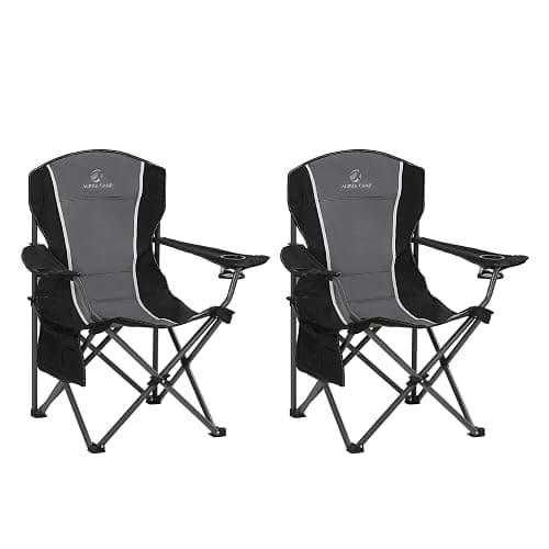 LET'S CAMP Oversized Outdoor Folding Camping Chair, 2 Pack Heavy Duty Arm Chairs with Cup Holder and Storage Bag, 350 LBS Weight Capacity, Grey - Image 1