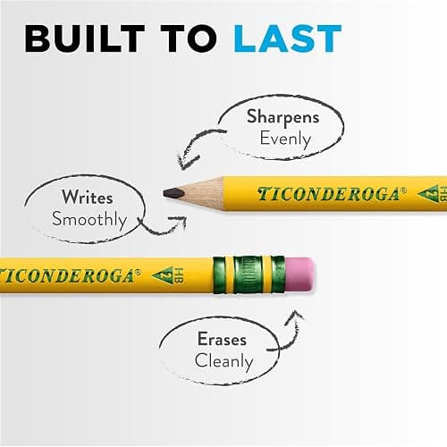 Ticonderoga My First Short Triangular Wood-Cased Pencils, #2 HB Soft | With Erasers, Yellow, 4 Count, Standard Size, High Quality Eraser thumbnail 5