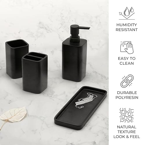 ZCCZ Matte Black Bathroom Accessory Sets, 4 Pieces Bathroom Accessories Complete Set Vanity Countertop Accessory Set, Includes Lotion Dispenser Soap Pump, Tumbler, Toothbrush Holder and Tray - Matte Black thumbnail 6