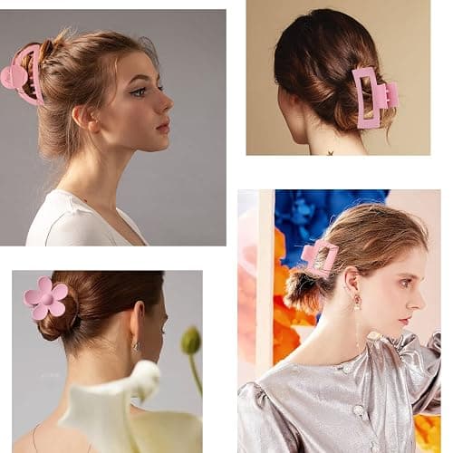 Pink Hair Clips, 6 Pack Cute Hair Clips for Thin Thick Hair 1.85-4.5 Inch Matte Non Slip Jaw Clips Flower Banana Butterfly Claw Clips Hair Accessories for Women and Girls… thumbnail 6