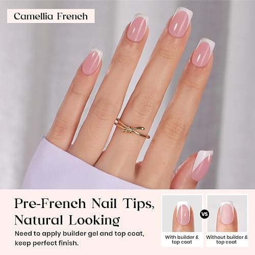 Beetles X Press Plus French Tip Nails - Camellia French | Pink Short Squoval Press On Nails | 16 Sizes 224 Pcs Natural Salon Quality Gel Nail Tips thumbnail 2