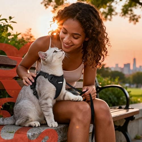 rabbitgoo Cat Harness and Leash for Walking, Escape Proof Soft Adjustable Vest Harnesses for Cats, Easy Control Breathable Reflective Strips Jacket, Black, S thumbnail 9