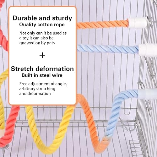 3Pcs Gradient Bendable Bird Perch Stand Set Climbing Rope Swing Playing Toys for Bird Cages Colorful Stand Rope for Parrots Cockatiels Budgies (Yellow, one size) thumbnail 6