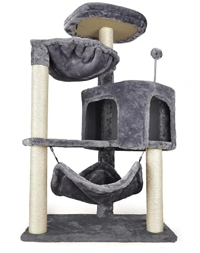 YUNIQUE Cat Tree with Cat Condo and Big Hammock, Grey thumbnail 2