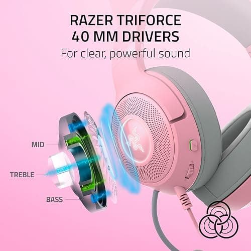 Razer Kraken Kitty V2 USB Wired Headset: Chroma RGB Kitty Ears - Stream Reactive Lighting - HyperClear Cardioid Mic - 40 mm Drivers - 7.1 Surround Sound - Comfortable Ear Cushions - Quartz Pink thumbnail 5