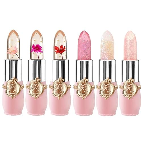 6 Pcs/Set Flower Jelly Lipstick Set Temperature Change Moisturizer Long Lasting Nutritious Balm Magic Color Change Lip Gloss (Color Changing Lipstick Set B) - Image 1