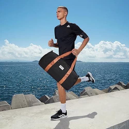 BE Smart Gym Sports Duffle Bag, Waterproof Gym Bags with Shoe Compartment, Lightweight Large Option for Overnight Workout Weekender Trip (Black-Brown, Without Dry & Wet Pocket) thumbnail 3