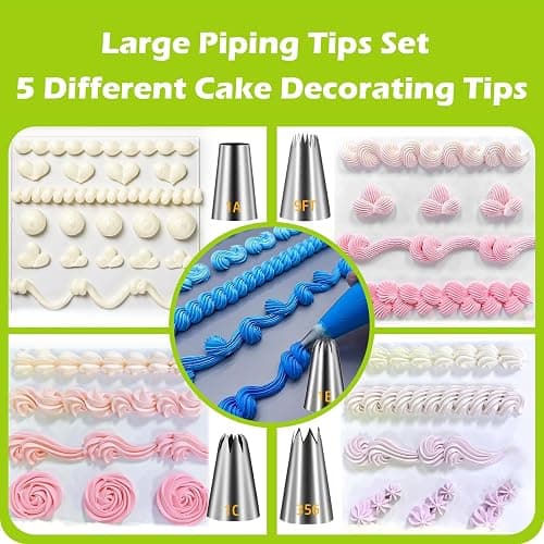 Suuker Large Piping Tips Set, Stainless Steel Cake Decorating Tips, 5 Pieces Frosting Icing Tips for Cake Decorating, Cupcakes, Cookie (1A 1E 1C 9FT 356) thumbnail 5