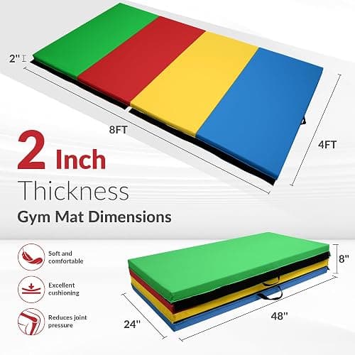 Aurorafy Gymnastics Mat 4'x8'x2" Folding Exercise Mat with Carrying Handles | High Density Tumbling Mat with PU Leather Surface for Home Gym, Yoga, Pilates, Stretching, MMA, Core Workouts, Gym Training thumbnail 2