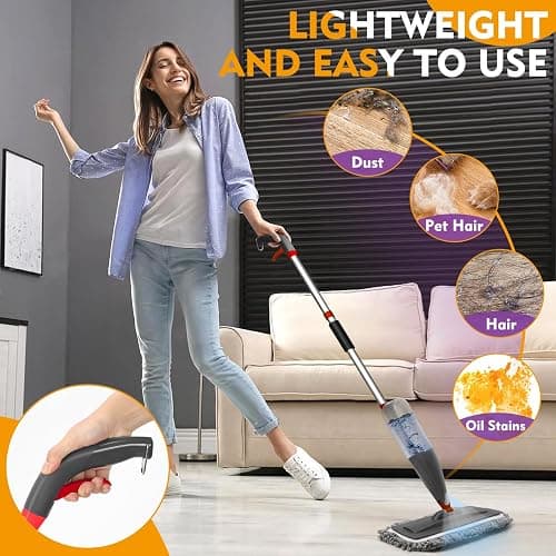 Spray Mop for Floor Cleaning with Washable Pads, Microfiber Wet Mops with 800 ml Refillable Bottle,Reusable Dust Mops with Sprayer for Hardwood Laminate Vinyl Tile Cleaning thumbnail 5