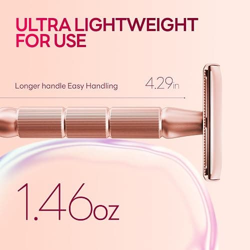 CAVEEM Rose Gold Double-Edge Safety Razor, Single-Blade Razors with 5 Stainless Steel Blades, Reusable Metal Razor for Men and Women thumbnail 2