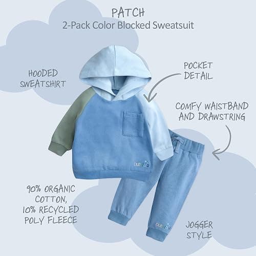 Butterblu Patch 2-piece Colorblock Hoodie and Jogger Set Organic Cotton | GOTS Certified Organic Cotton Hoodie Sweatshirt and Joggers for Baby and Toddler Boys, Girls, Unisex thumbnail 2