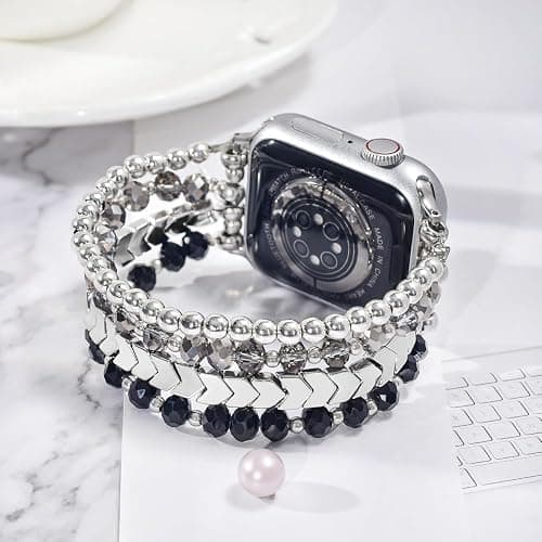 V-MORO Beaded Bracelet Compatible with Apple Watch Band 38mm/40mm/41mm/42mm/44mm/45mm/49mm/46mm Series 10/9/8/7/SE/6/5/4/3/2/1 Women Fashion Handmade Elastic Stretch Strap for iWatch Bands Replacement thumbnail 2