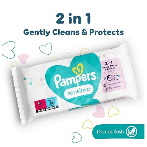 Pampers Sensitive Baby Wipes 15 Packs of 80 Wipes = 1200 Baby Wet Wipes, Unscented, for Soft and Gentle Clean thumbnail 2