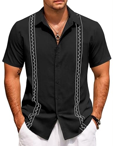 COOFANDY Cuban Guayabera Shirts for Men Short Sleeve Casual Button Down Shirts Summer Vacation Shirts - Image 1
