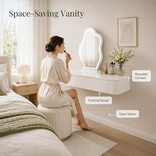 Floating Vanity Desk with Drawers Wall Mounted Makeup Table Space Saving | Fully Assembled with Spacious Storage Drawers, Smooth Glide Operation and Easy Clean Surface(Ivory,23.6") thumbnail 3