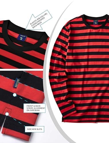 Zengjo Mens Striped Shirt Long Sleeve Cotton Stretch Crewneck T Shirt thumbnail 6