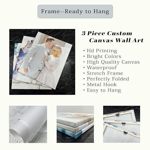 Custom Picture Canvas Prints with Your Photos 3 Piece Wall Art Personalized Family Portrait Poster Home Decor Customized Gifts (Framed, 8"x16"x3) thumbnail 6