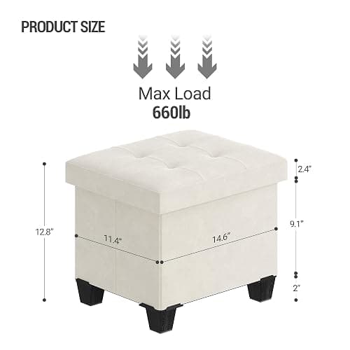 Kerioers Storage Ottoman, Foldable Ottoman Foot Rest, Foot Stool, Bench with Storage, 660 lb Load Capacity, for Living Room, Bedroom, Dorm, Cream White FSS10W01V2 - 12.9"D x 16.1"W x 12.9"H - Cream White thumbnail 2