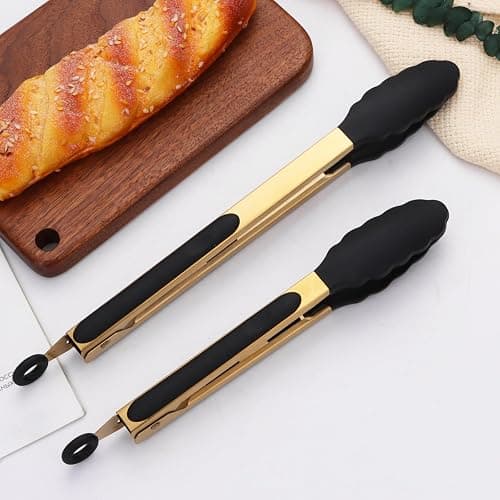 Mafier Stainless Steel Classic Kitchen Serving Food Party Gold Tongs 9" and 12" Cooking Tong with BPA Free Silicone Tips, Dishwasher Safe Serving Tools(set of 2) thumbnail 2