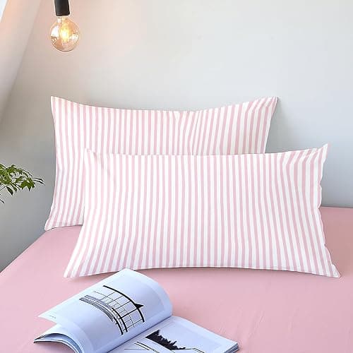 Sedefen Striped Duvet Cover Queen Size Pink Stripes Bedding Set 3 Pcs Kids Boys Girls Women White Geometric Stripe Reversible Soft Microfiber Duvet Cover with 2 Pillowcases thumbnail 6