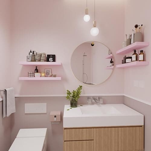 PopiShelves Pink Floating Shelves for Wall - 17 Inch Natural Wood Shelves for Bathroom, Bedroom, Kitchen Decor, Farmhouse Decor Set of 2 thumbnail 6
